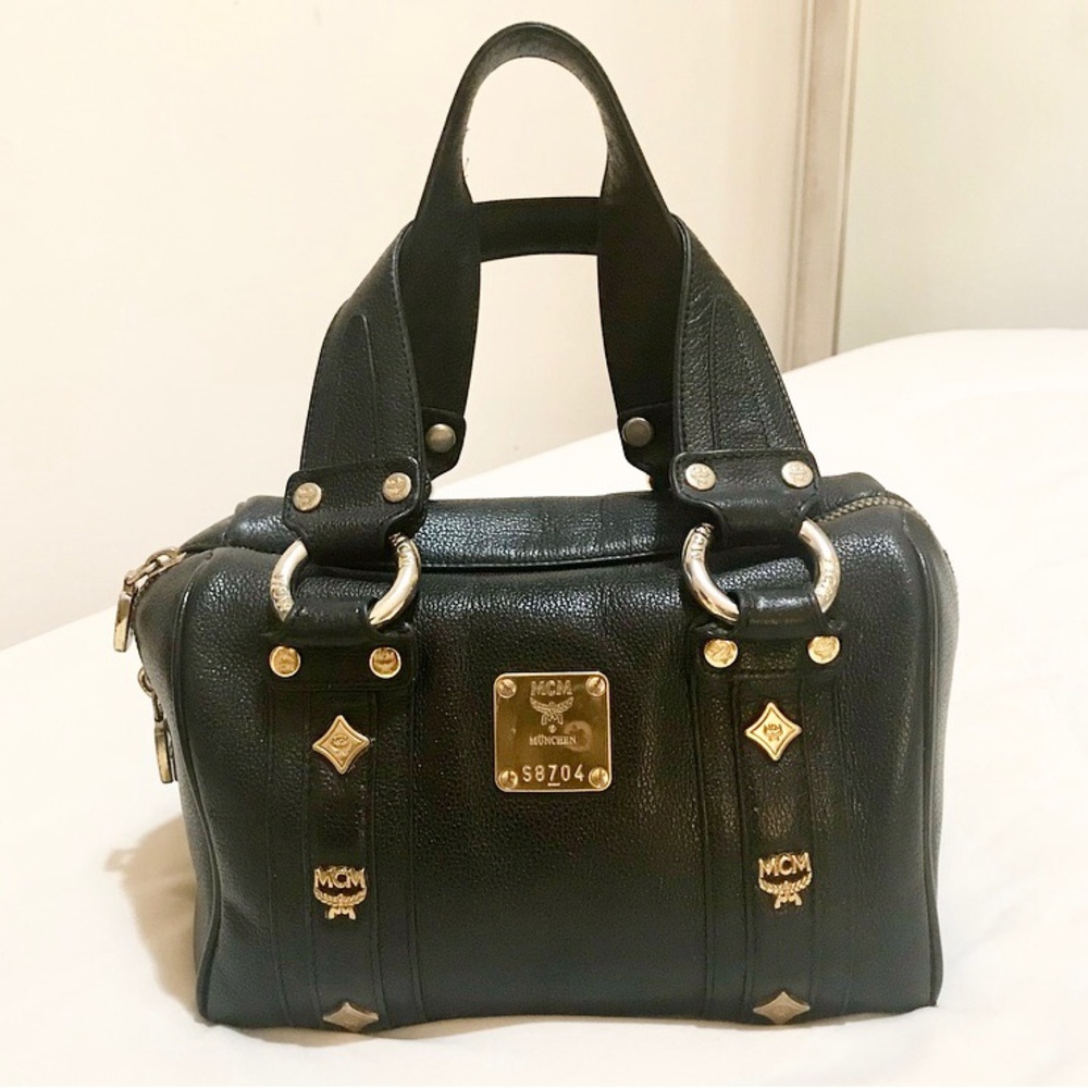 MCM Black Leather Boston Bag
